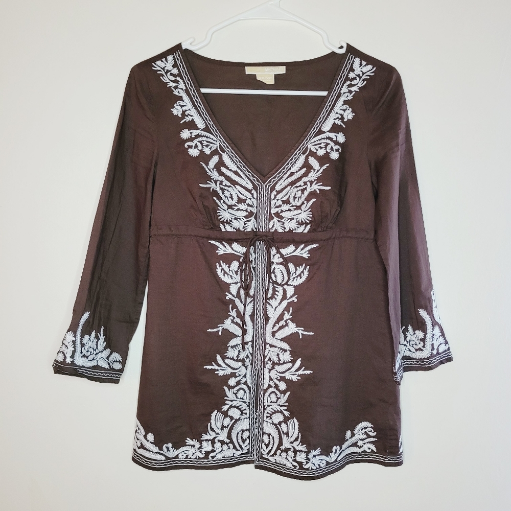 Michael Kors Top Renaissance Faire Women's XS Brown 100% Cotton Peasant Bohemian